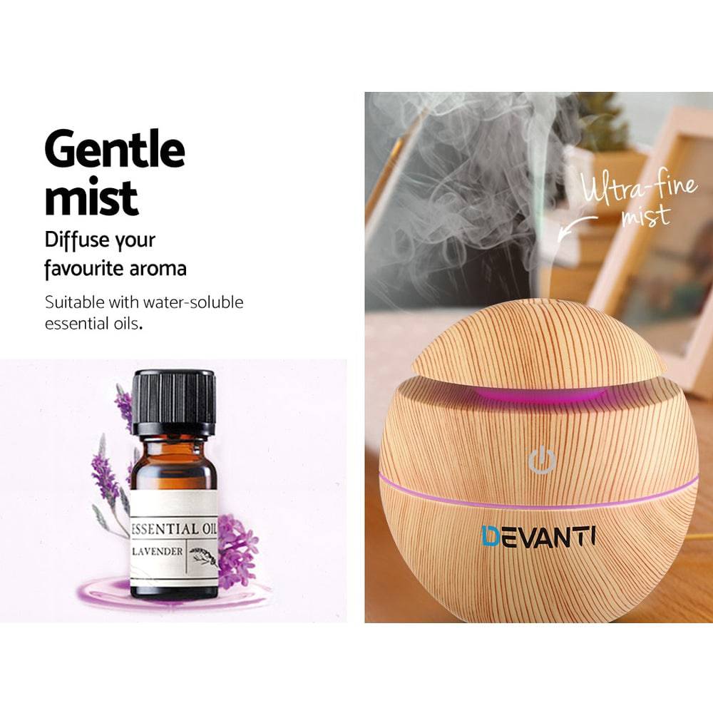 Devanti Aroma Diffuser Aromatherapy Light Wood 130ml - One Oasis