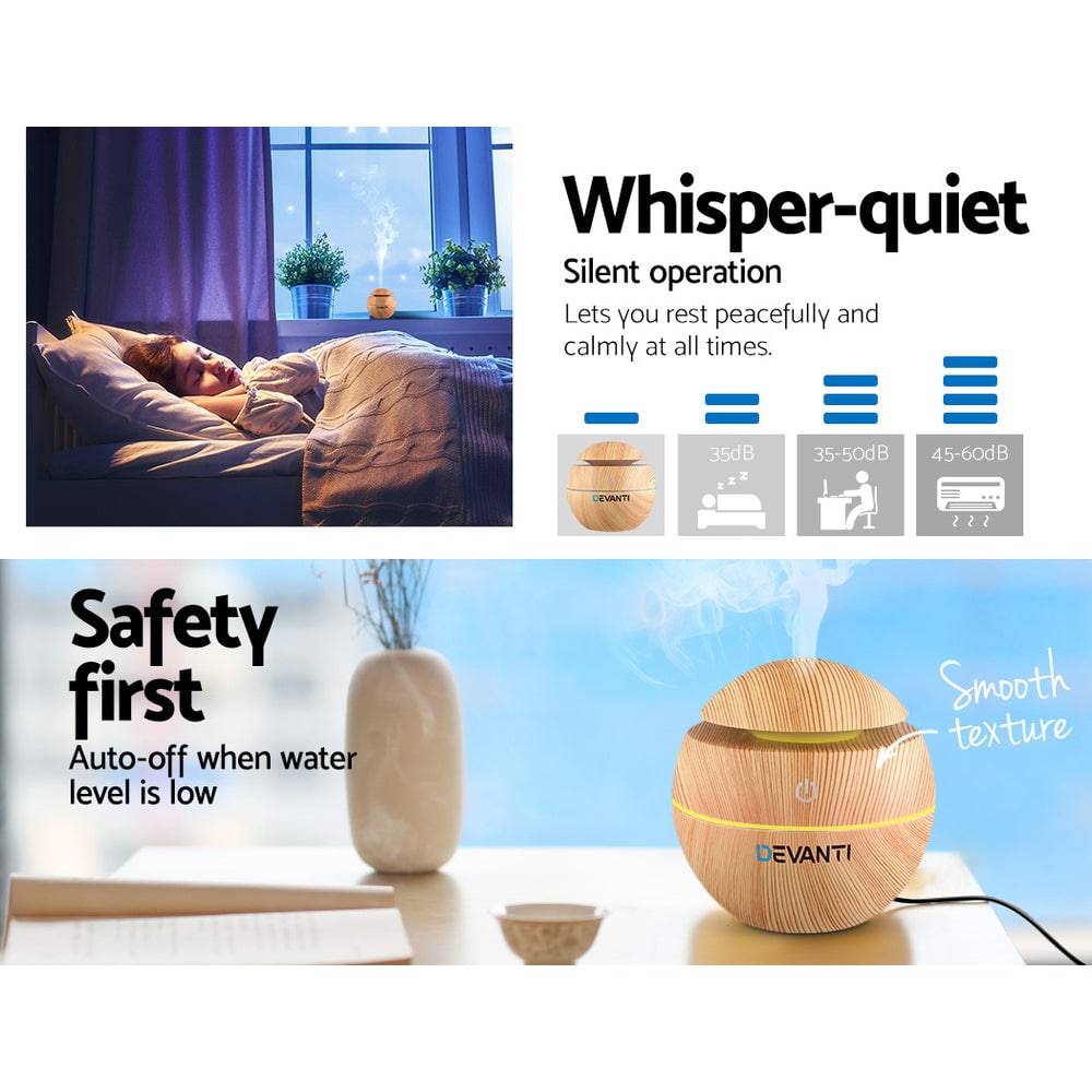 Devanti Aroma Diffuser Aromatherapy Light Wood 130ml - One Oasis