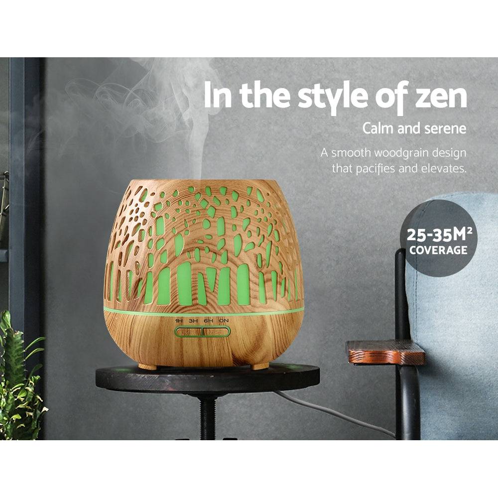 Devanti Aroma Diffuser Aromatherapy Wood Grain 400ml - One Oasis