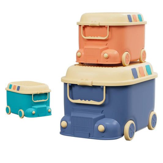 Keezi 3PCS Toy Storage Box Cute Car Toy Container Kids Toys Organiser Snack Boxes - One Oasis