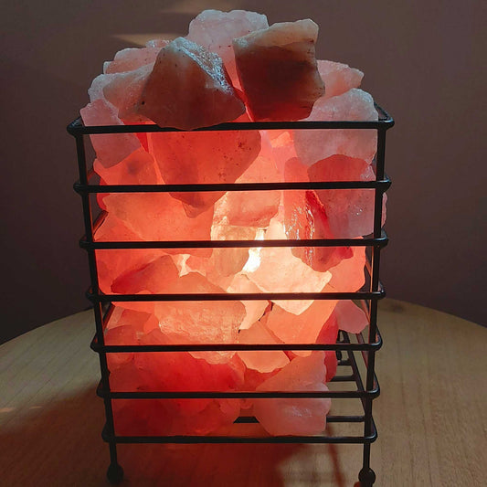 Himalayan Pink Salt Lamp - 12V 12W Iron Basket Rectangle - One Oasis