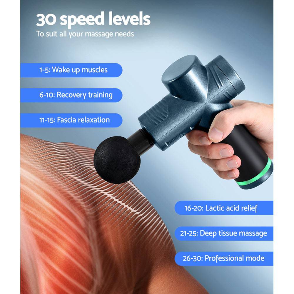 Everfit 30 Speed Massage Gun 4 Heads Blue - One Oasis