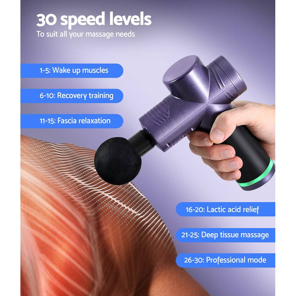 Everfit 30 Speed Massage Gun 4 Heads Purple - One Oasis