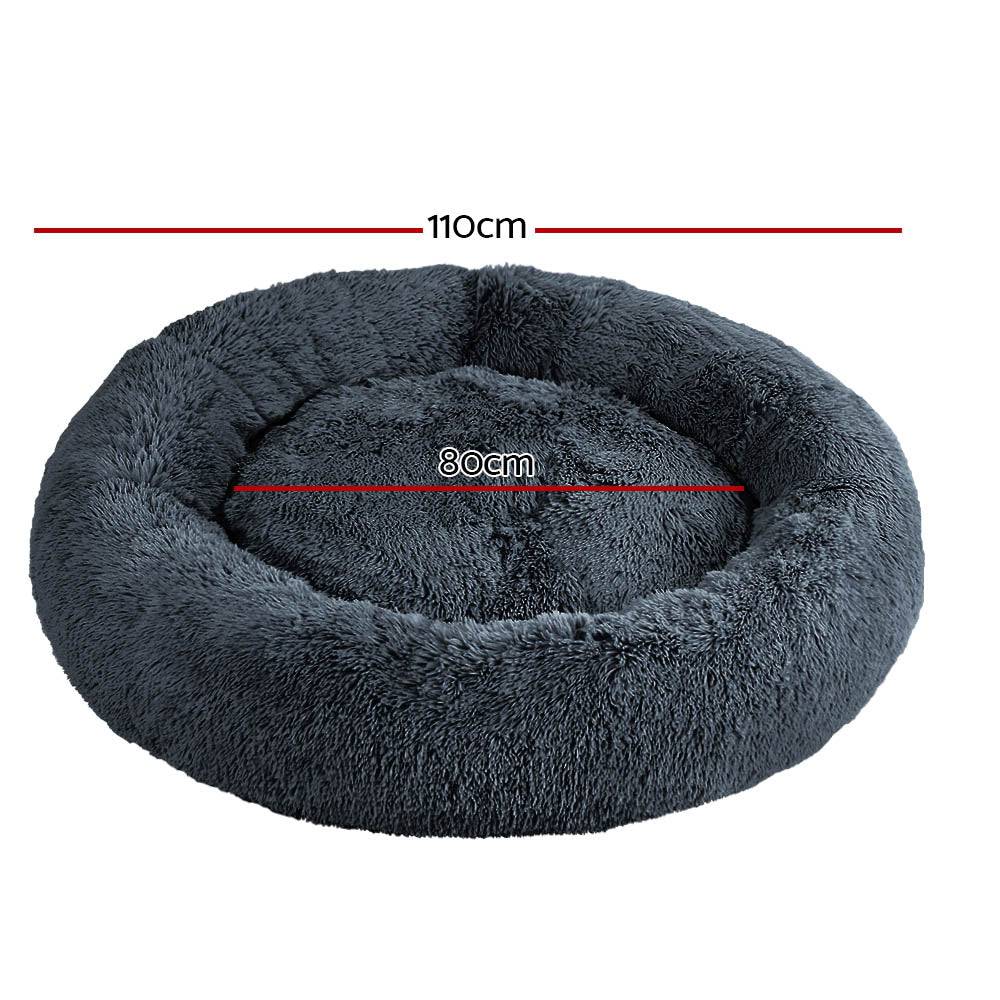 i.Pet Dog/Cat Bed 110cm Calming Extra Large Soft Plush Dark Grey - One Oasis