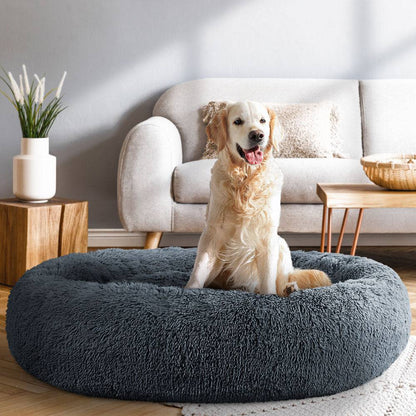 i.Pet Dog/Cat Bed 110cm Calming Extra Large Soft Plush Dark Grey - One Oasis