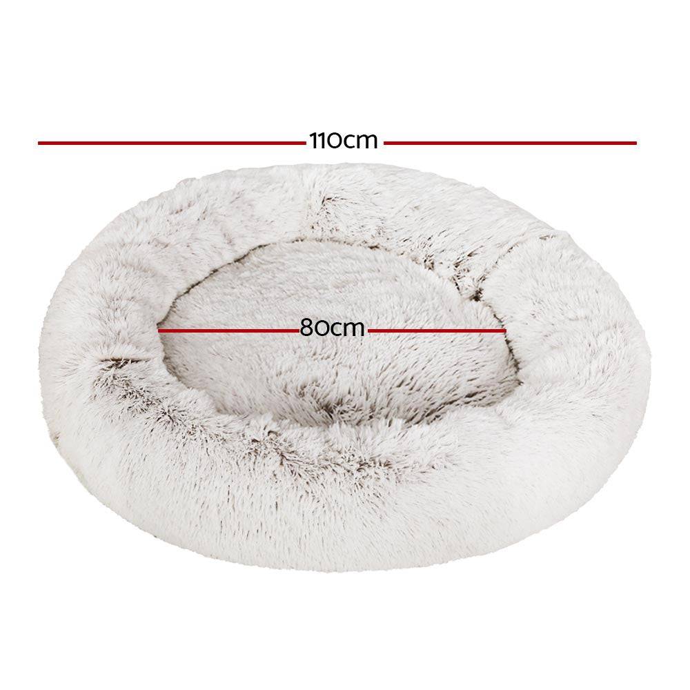 i.Pet Dog/Cat Bed 110cm Calming Extra Large Soft Plush White Brown - One Oasis