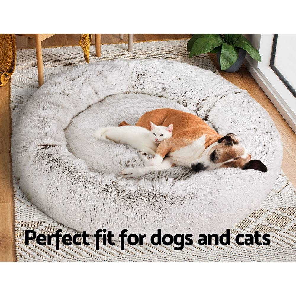 i.Pet Dog/Cat Bed 110cm Calming Extra Large Soft Plush White Brown - One Oasis