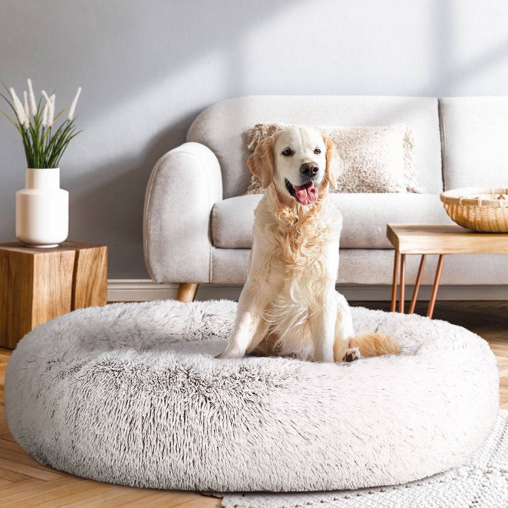 i.Pet Dog/Cat Bed 110cm Calming Extra Large Soft Plush White Brown - One Oasis