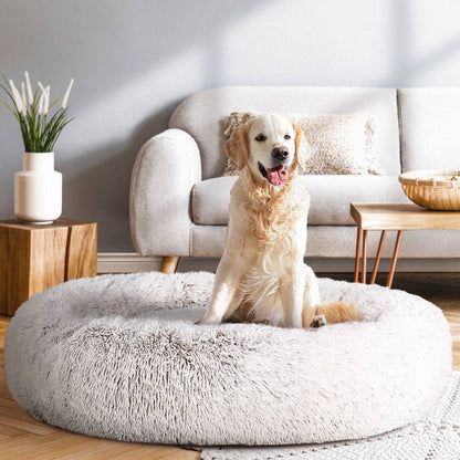 i.Pet Dog/Cat Bed 110cm Calming Extra Large Soft Plush White Brown - One Oasis