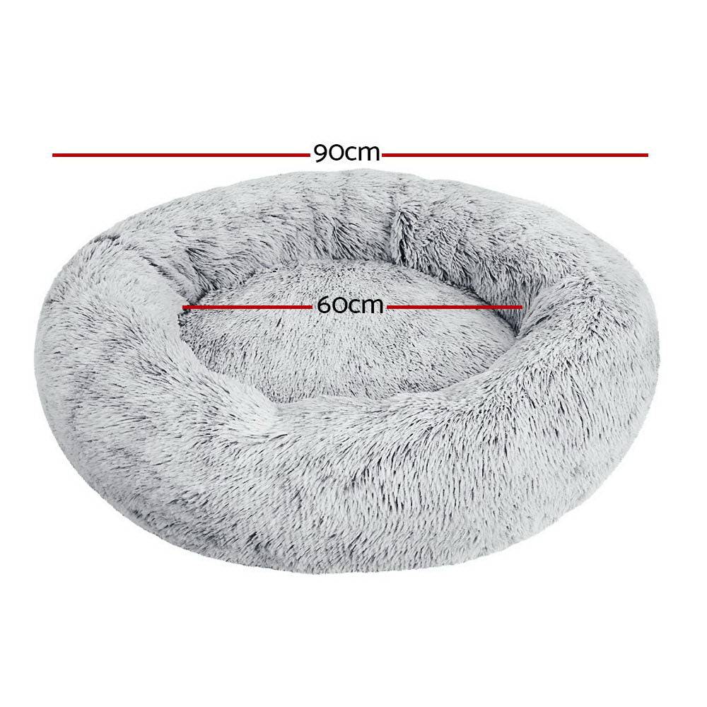 i.Pet Dog/Cat Bed 90cm Large Calming Soft Plush Light Charcoal - One Oasis