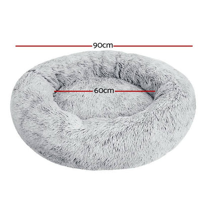 i.Pet Dog/Cat Bed 90cm Large Calming Soft Plush Light Charcoal - One Oasis
