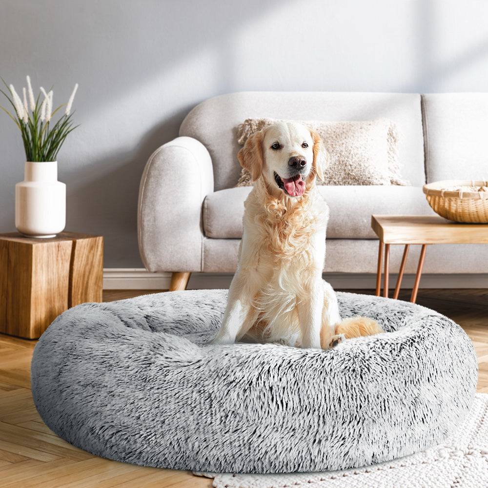 i.Pet Dog/Cat Bed 90cm Large Calming Soft Plush Light Charcoal - One Oasis