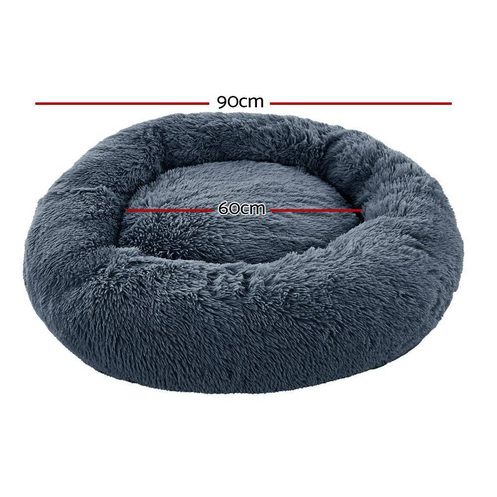 i.Pet Dog/Cat Bed 90cm Large Calming Soft Plush Bed Dark Grey - One Oasis