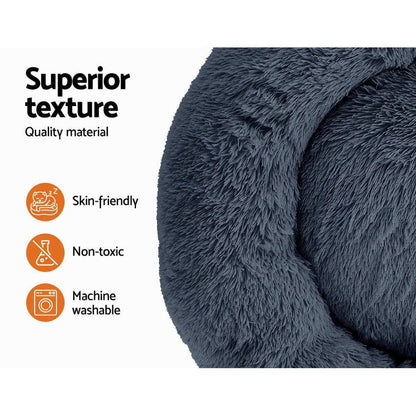i.Pet Dog/Cat Bed 90cm Large Calming Soft Plush Bed Dark Grey - One Oasis