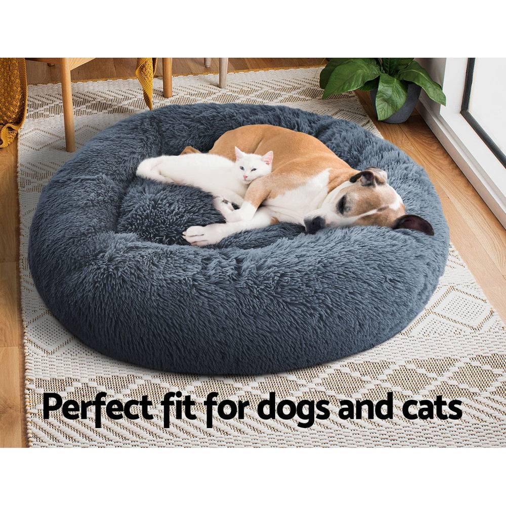 i.Pet Dog/Cat Bed 90cm Large Calming Soft Plush Bed Dark Grey - One Oasis