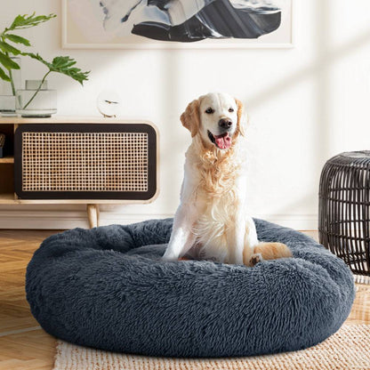 i.Pet Dog/Cat Bed 90cm Large Calming Soft Plush Bed Dark Grey - One Oasis