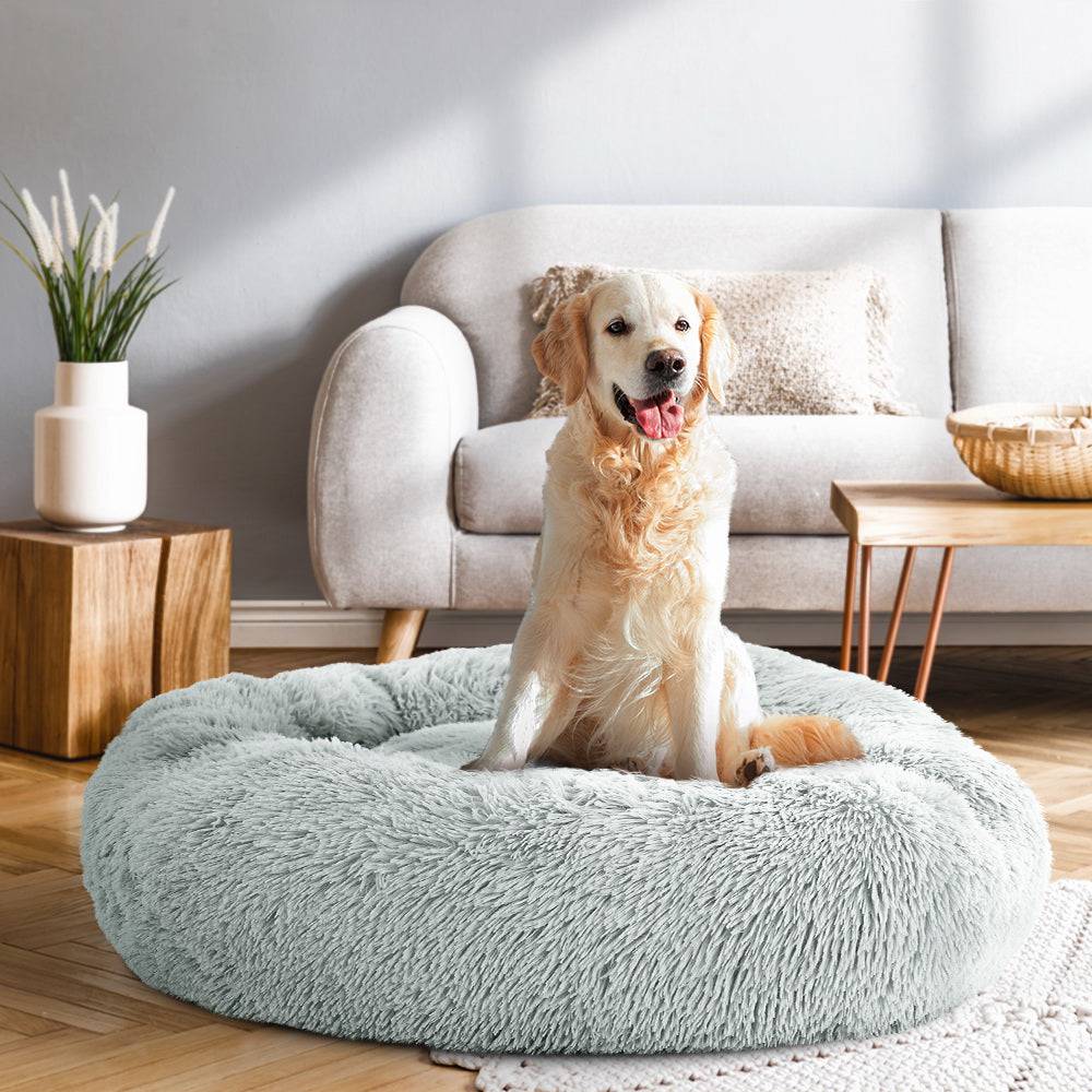 i.Pet Dog/Cat Bed 90cm Large Calming Soft Plush Light Grey - One Oasis