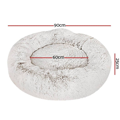i.Pet Dog/Cat Bed 90cm Large Calming Soft Plush White Brown - One Oasis