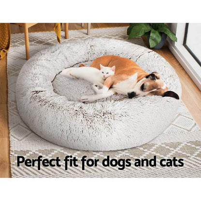i.Pet Dog/Cat Bed 90cm Large Calming Soft Plush White Brown - One Oasis