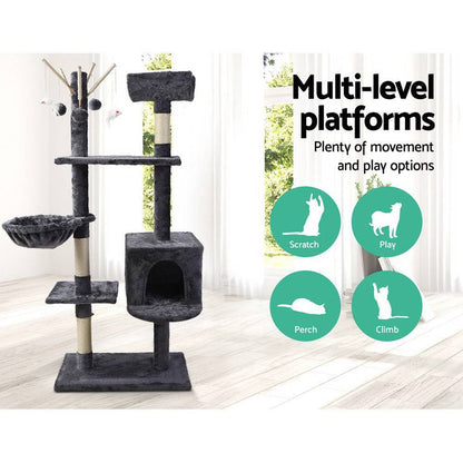 i.Pet Cat Tree 140cm Tower Scratching Post Grey - One Oasis