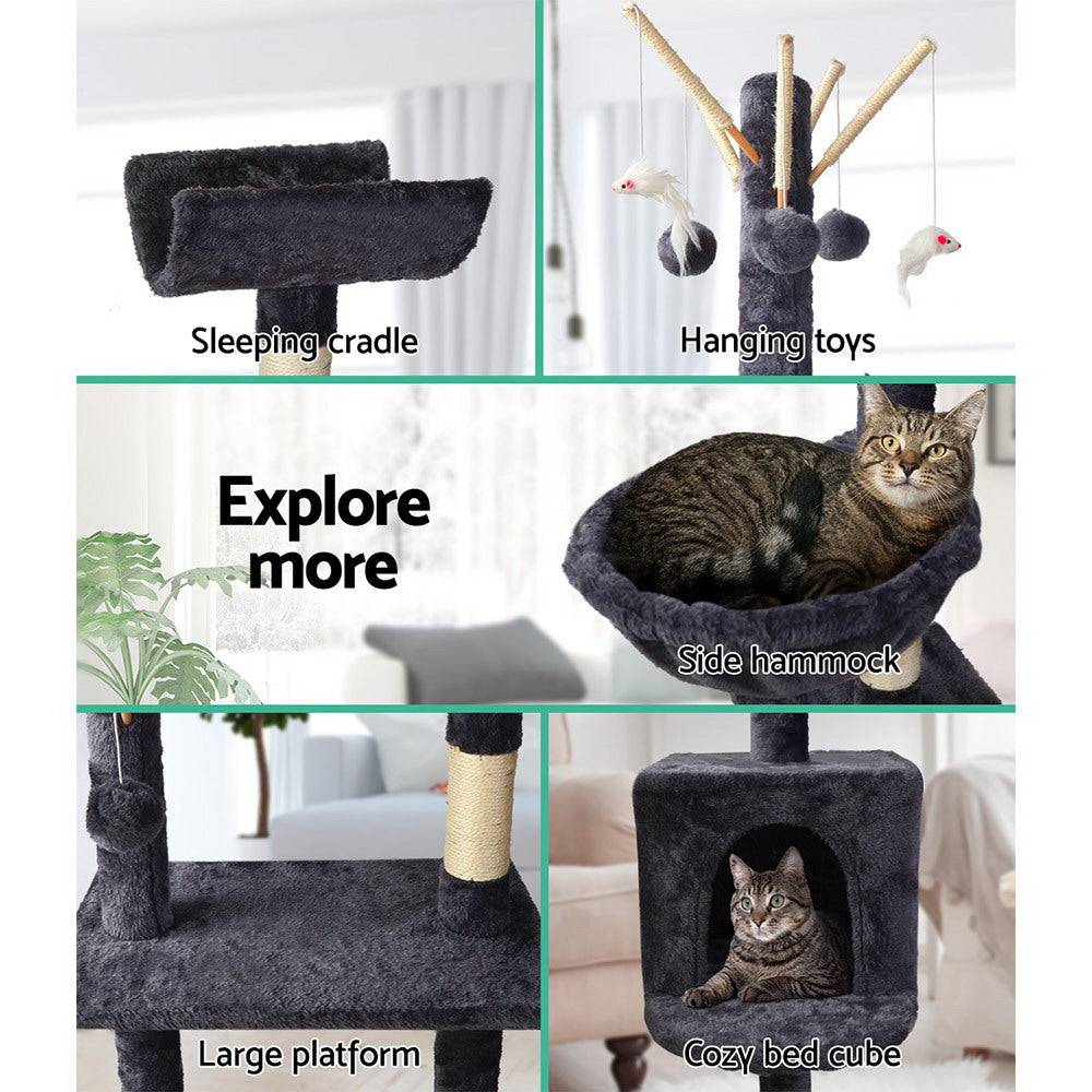 i.Pet Cat Tree 140cm Tower Scratching Post Grey - One Oasis