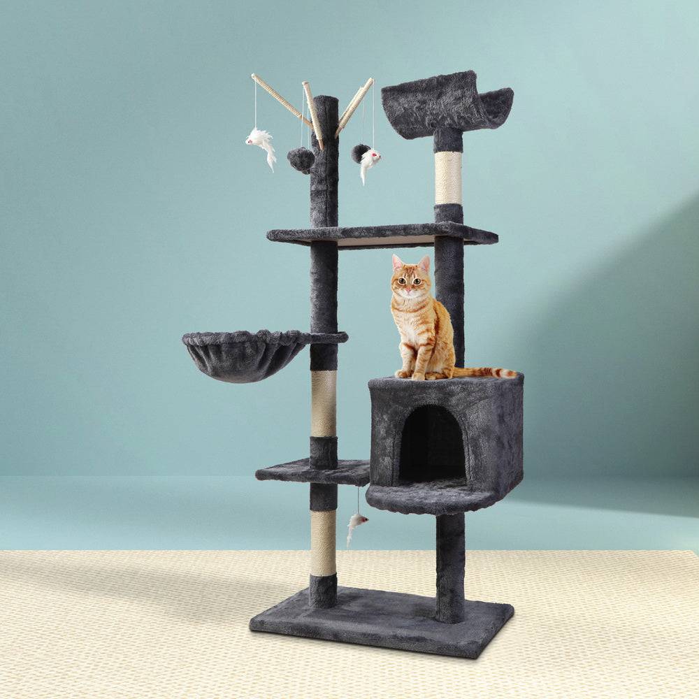 i.Pet Cat Tree 140cm Tower Scratching Post Grey - One Oasis