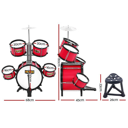 Keezi Kids 7 Drum Set Junior Drums Kit Musical Play Toys Childrens Mini Big Band - One Oasis
