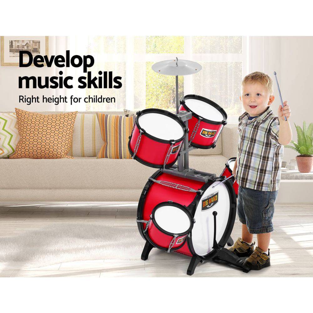 Keezi Kids 7 Drum Set Junior Drums Kit Musical Play Toys Childrens Mini Big Band - One Oasis
