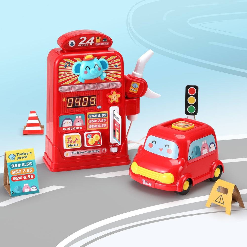 Keezi Kids Gas Petrol Station Pumper Pretend Play Toys Car Music Card Playset - One Oasis