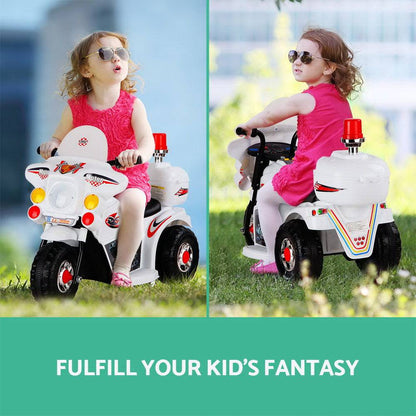 Rigo Kids Electric Ride On Police Motorcycle Motorbike 6V Battery White - One Oasis