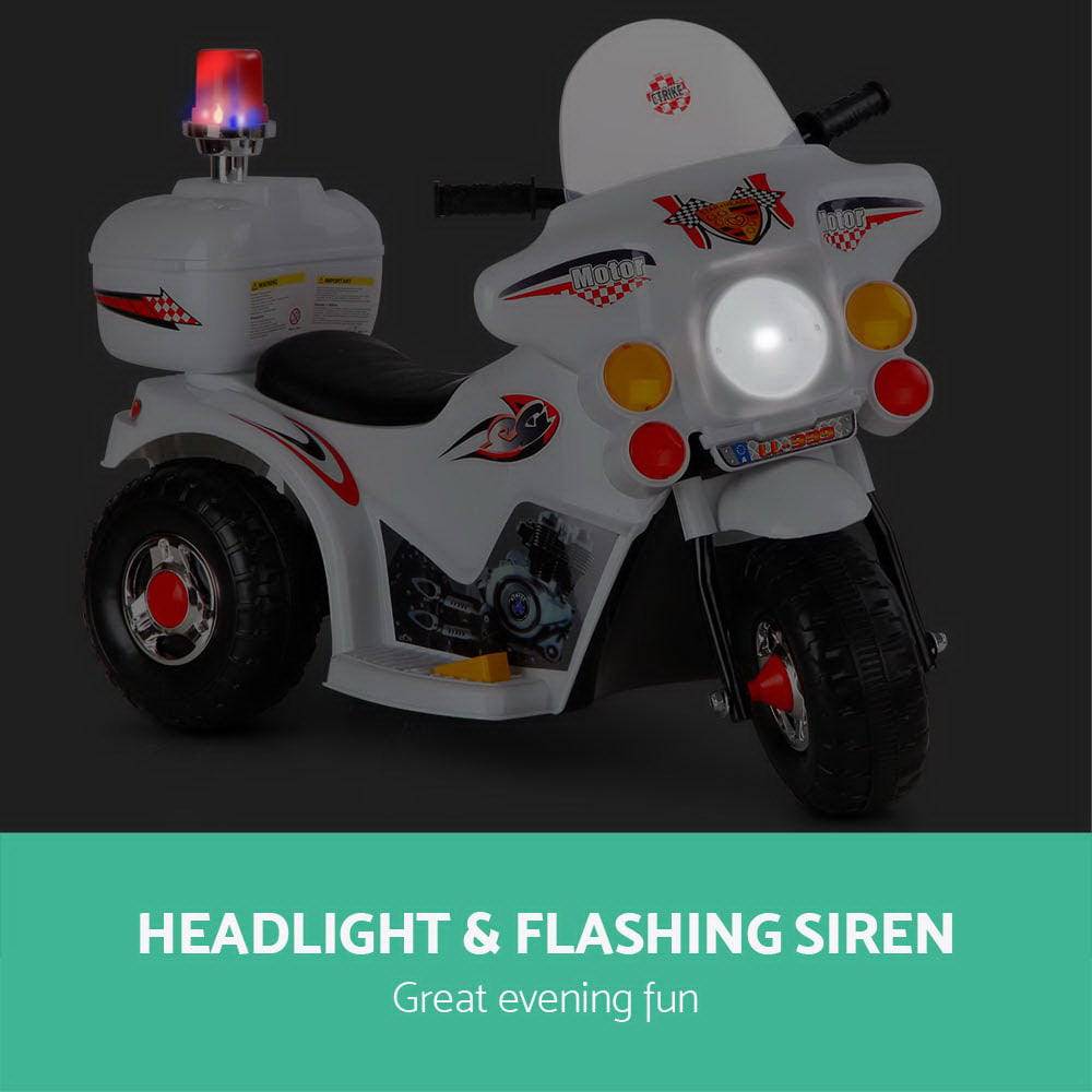 Rigo Kids Electric Ride On Police Motorcycle Motorbike 6V Battery White - One Oasis