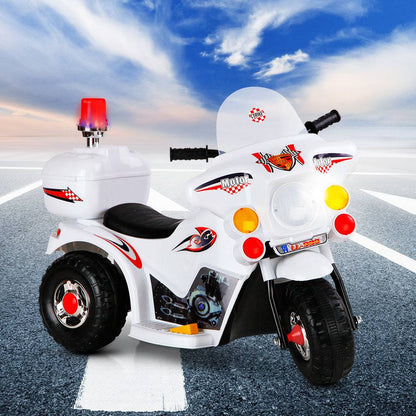 Rigo Kids Electric Ride On Police Motorcycle Motorbike 6V Battery White - One Oasis