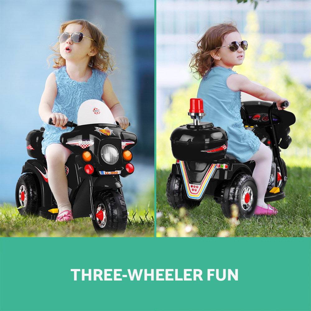 Rigo Kids Electric Ride On Police Motorcycle Motorbike 6V Battery Black - One Oasis