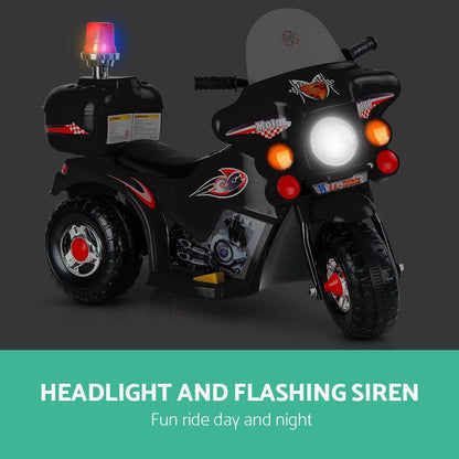 Rigo Kids Electric Ride On Police Motorcycle Motorbike 6V Battery Black - One Oasis