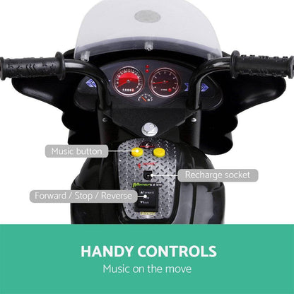 Rigo Kids Electric Ride On Police Motorcycle Motorbike 6V Battery Black - One Oasis