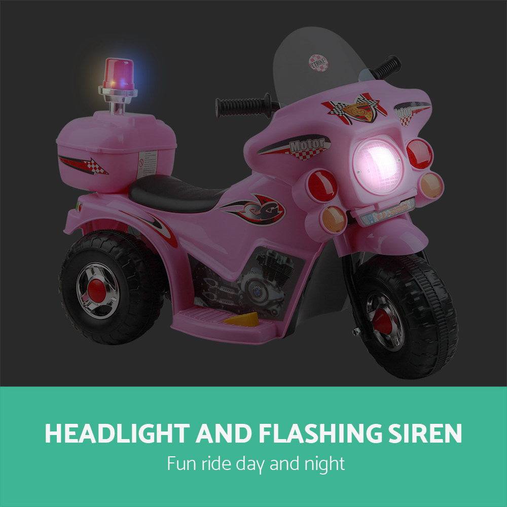 Rigo Kids Electric Ride On Police Motorcycle Motorbike 6V Battery Pink - One Oasis