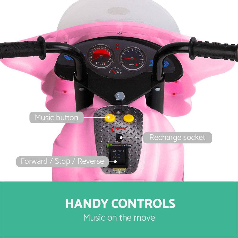 Rigo Kids Electric Ride On Police Motorcycle Motorbike 6V Battery Pink - One Oasis