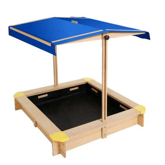 Keezi Kids Sandpit Wooden Sandbox Sand Pit with Canopy Bench Seat Toys 101cm - One Oasis