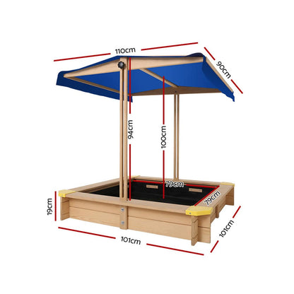 Keezi Kids Sandpit Wooden Sandbox Sand Pit with Canopy Bench Seat Toys 101cm - One Oasis