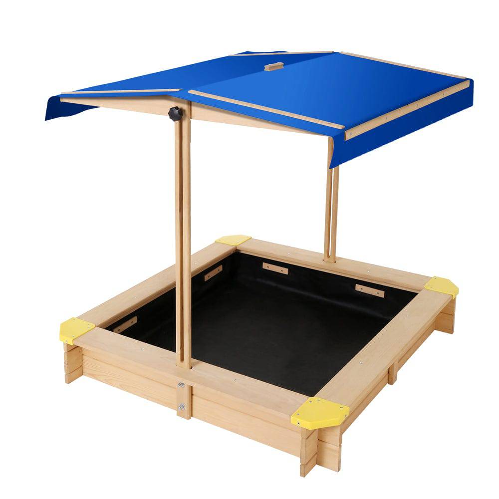 Keezi Kids Sandpit Wooden Sandbox Sand Pit with Canopy Bench Seat Toys 101cm - One Oasis