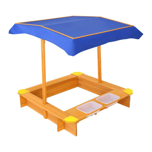 Keezi Kids Sandpit Wooden Sandbox Sand Pit with Canopy Water Basin Toys 103cm - One Oasis