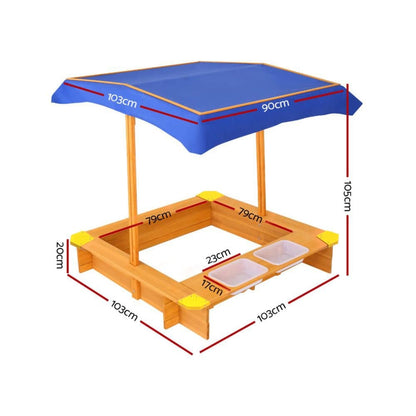 Keezi Kids Sandpit Wooden Sandbox Sand Pit with Canopy Water Basin Toys 103cm - One Oasis