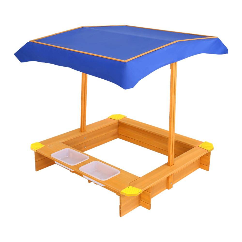 Keezi Kids Sandpit Wooden Sandbox Sand Pit with Canopy Water Basin Toys 103cm - One Oasis