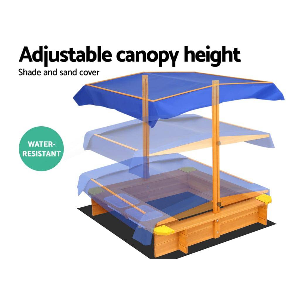 Keezi Kids Sandpit Wooden Sandbox Sand Pit with Canopy Water Basin Toys 103cm - One Oasis