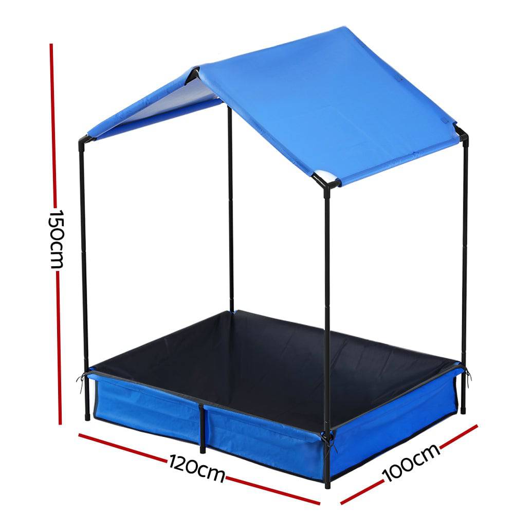 Keezi Kids Sandpit Metal Sandbox Sand Pit with Canopy Cover Outdoor Toys 120cm - One Oasis