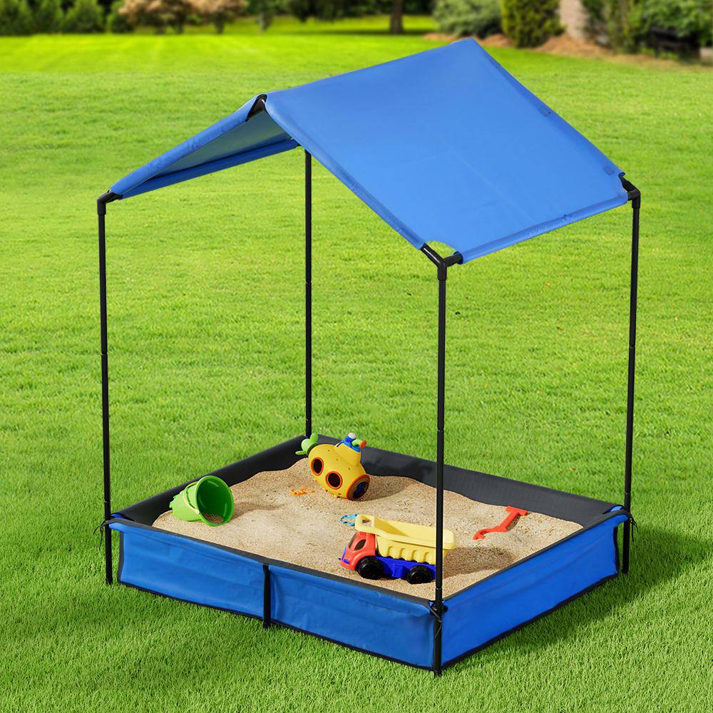 Keezi Kids Sandpit Metal Sandbox Sand Pit with Canopy Cover Outdoor Toys 120cm - One Oasis