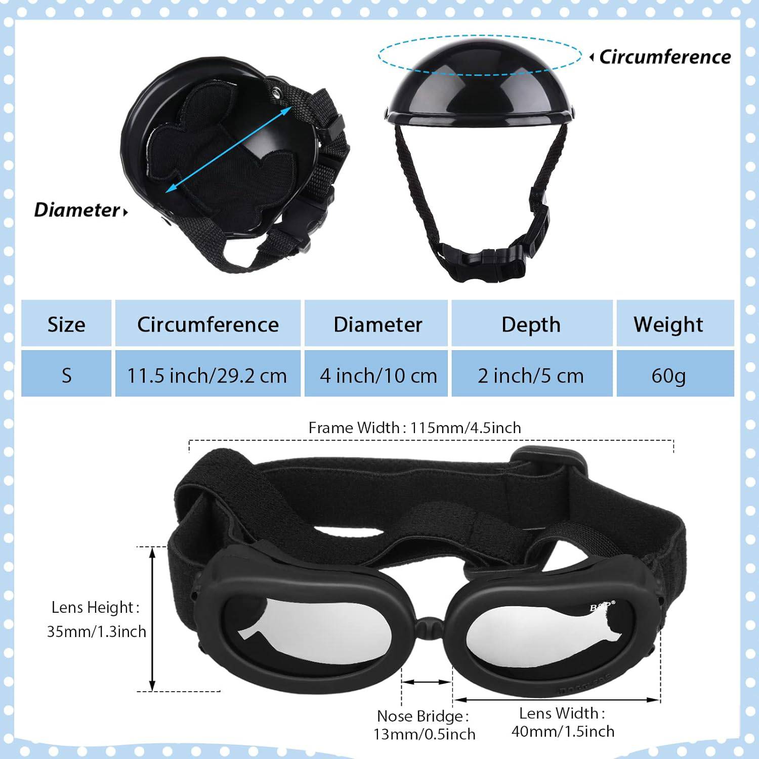 Dog Helmet Goggles, Small Size, Black - One Oasis