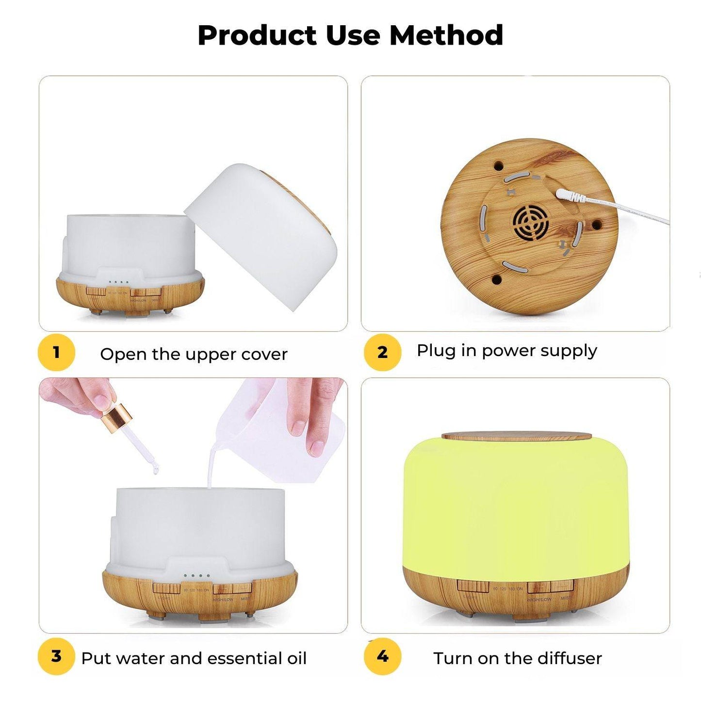 GOMINIMO 5 in1 LED Aromatherapy Essential Oil Diffuser 500ml (Wood Base) - One Oasis
