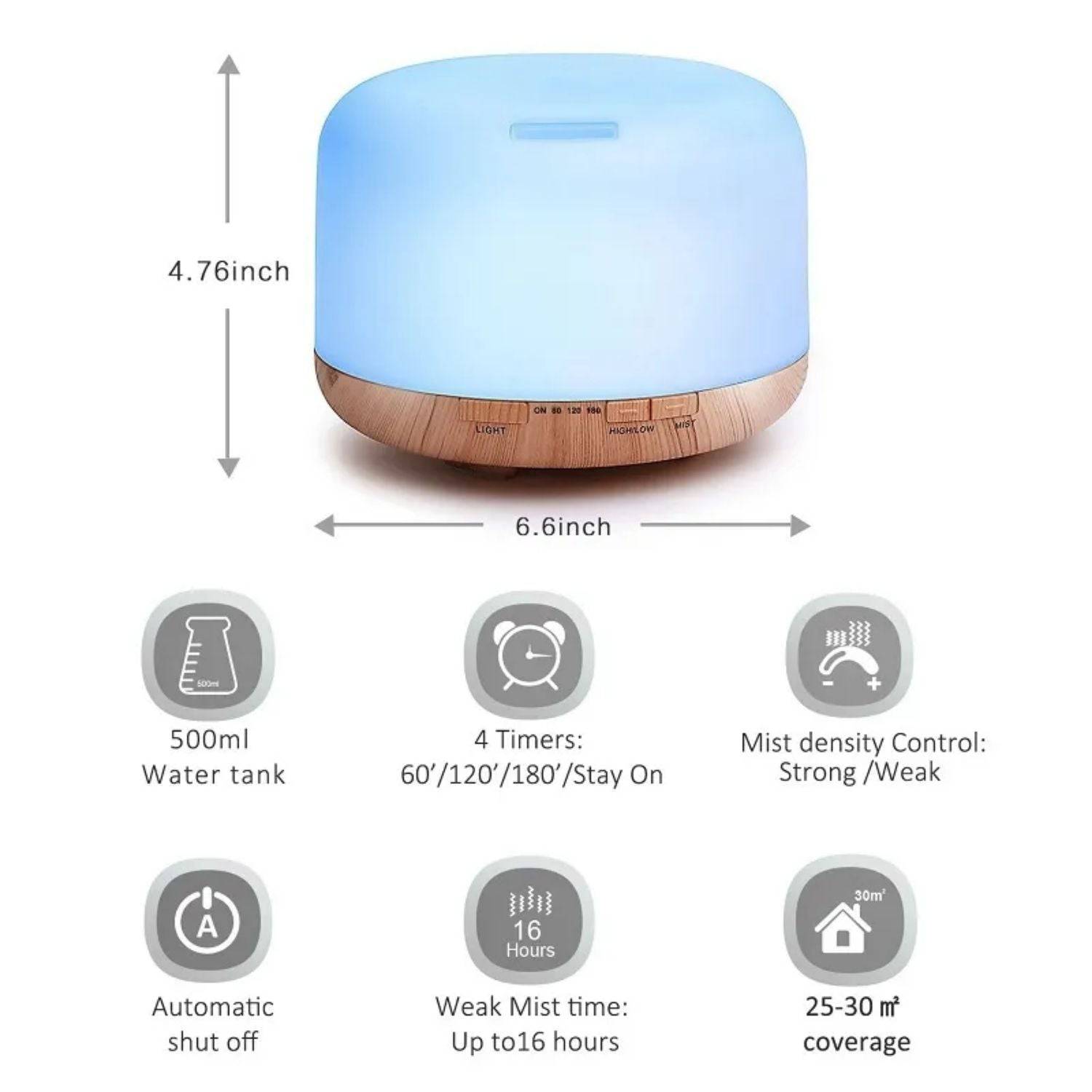 GOMINIMO 5 in1 LED Aromatherapy Essential Oil Diffuser 500ml (Wood Base) - One Oasis