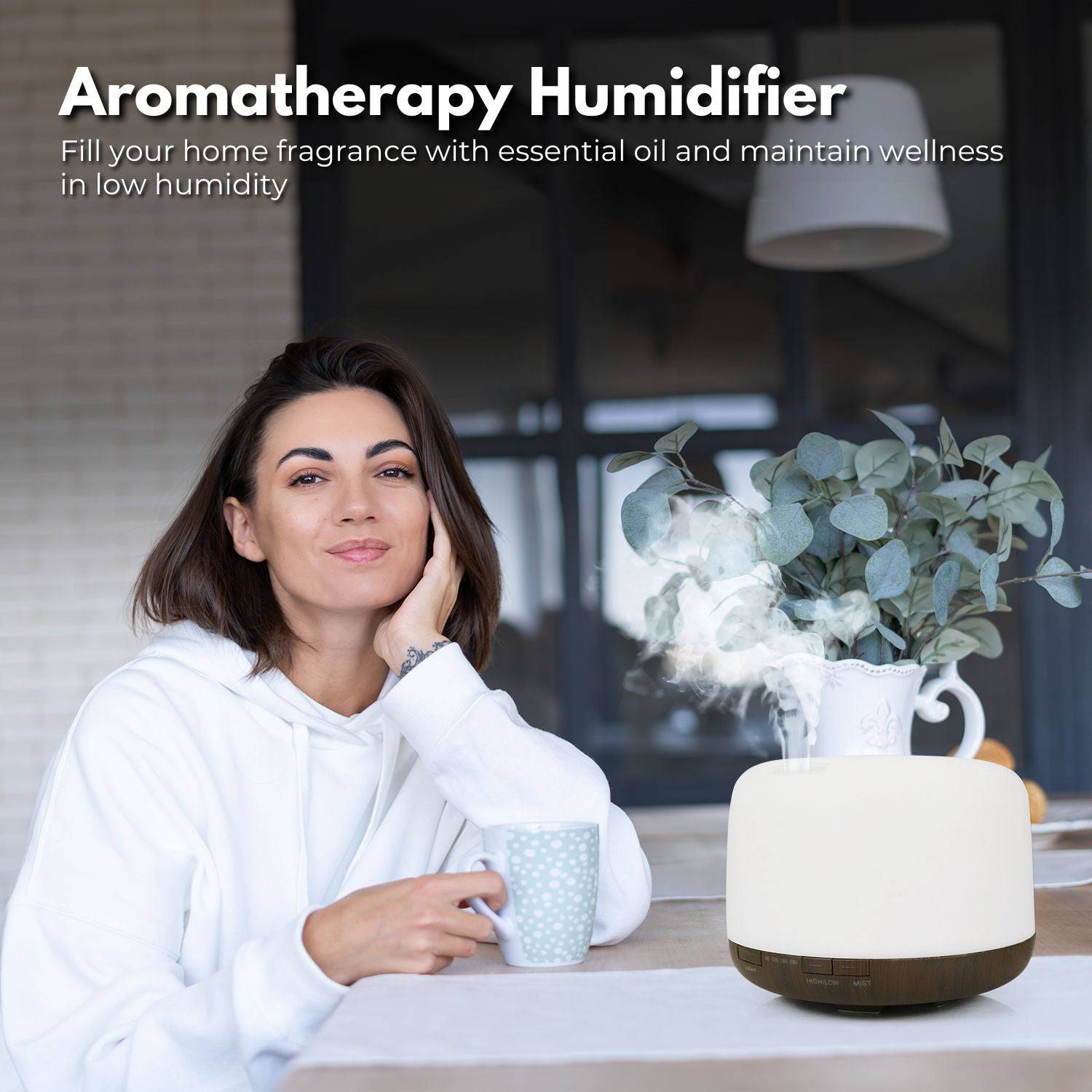 GOMINIMO 5 in1 LED Aromatherapy Essential Oil Diffuser 500ml (Dark Wood Base) - One Oasis
